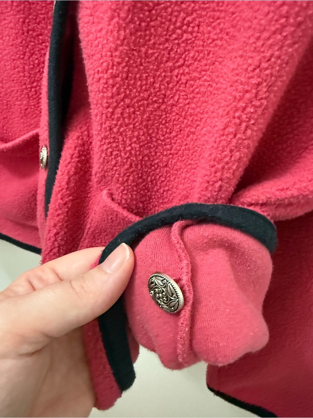 LL Bean Fleece Cardigan Shacket Berry Pink Buttons Pockets Sweater Sz M - Picture 3 of 9